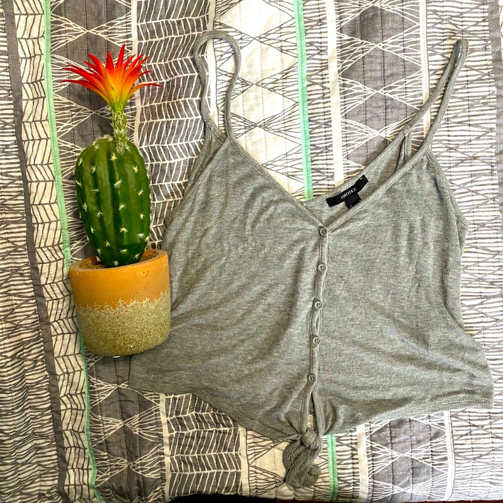 Gray button spaghetti strap tank top